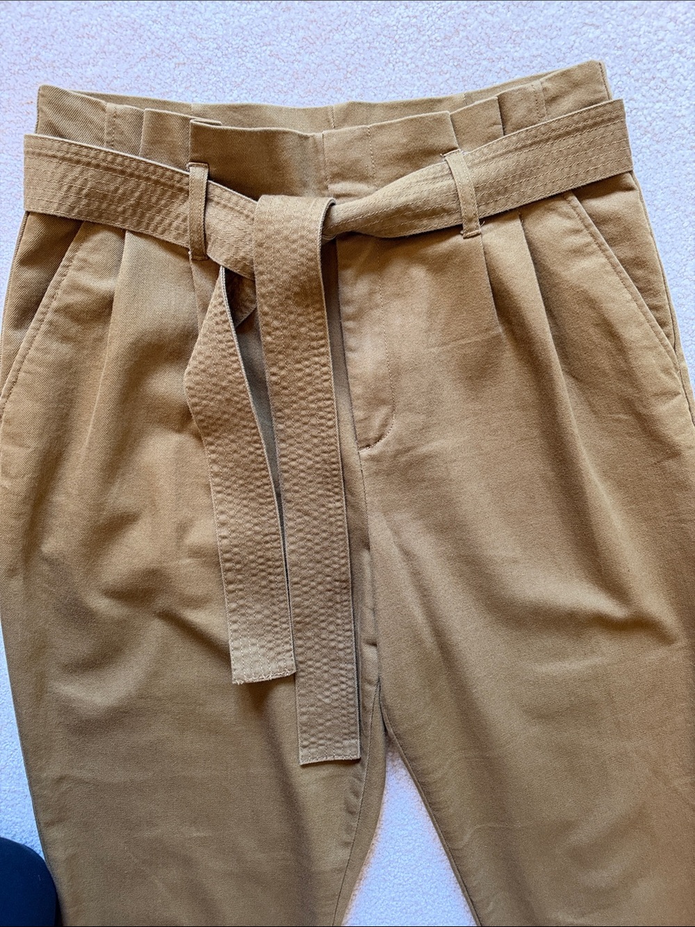 Cinched Waist Paper Bag Trousers Khaki Chinos, Tie Waist - Size 12 A New Day - Picture 3 of 8